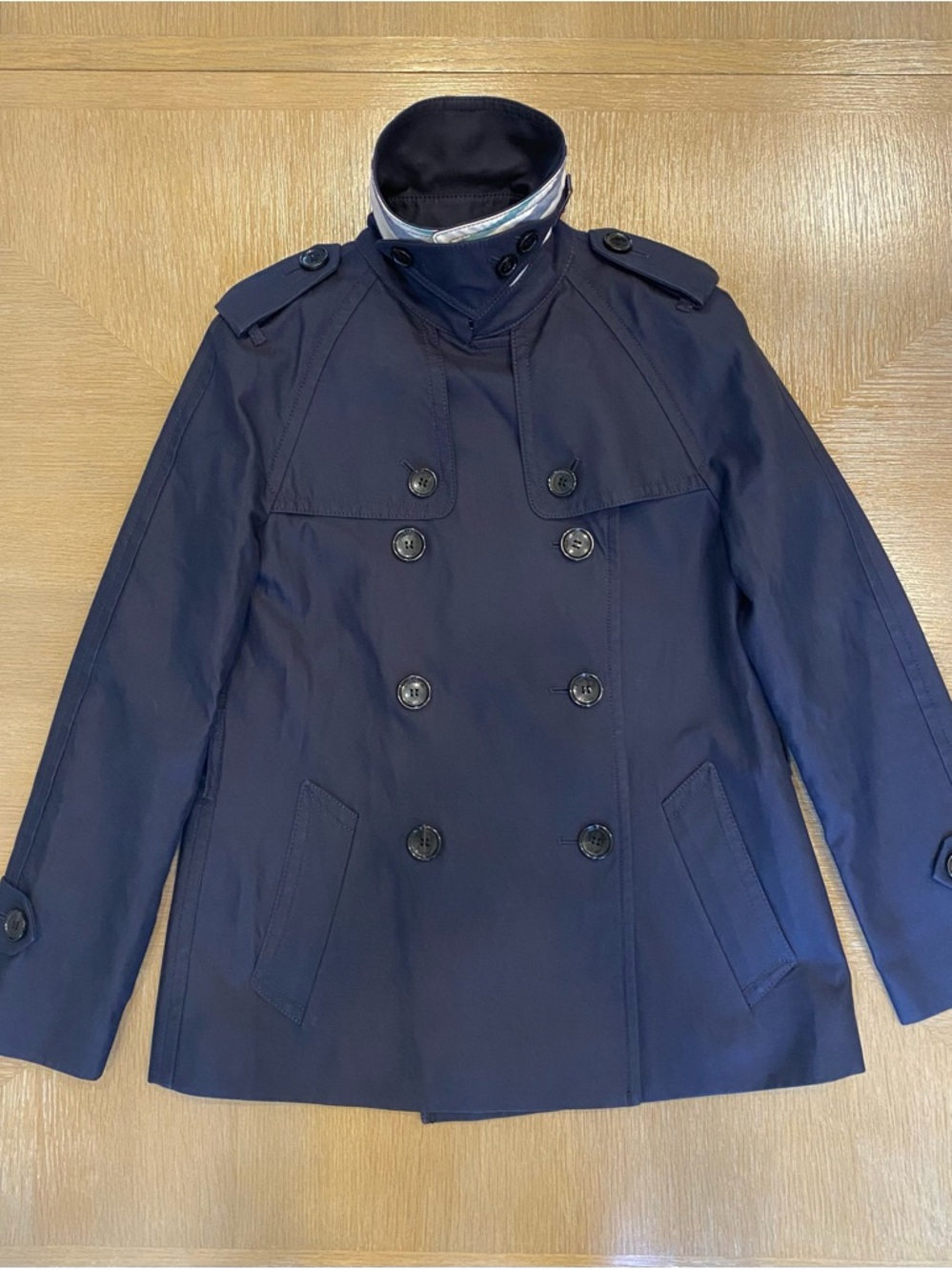 Coach Navy Classic Double-Breasted Pea Coat with Epaulets Like New